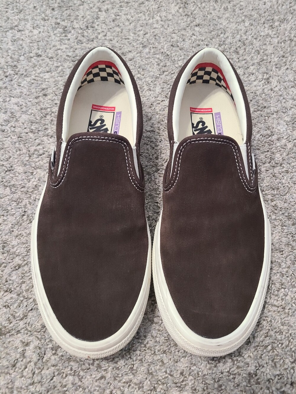Vans Chocolate Brown Suede And Canvas Popcush Skateboarding Slip On Sneakers 8